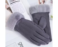 Elegantní dámské dotykové zimní rukavice lemované kožešinou - šedé - vel. UNI Šedá, UNI