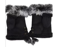 Elegantní dámské bezprsté zimní rukavice lemované kožíškem - černé - vel. UNI Černá, UNI