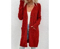 Dámský dlouhý úpletový svetr na knoflíky - italská móda - tmavě červený - vel. UNI Červená, UNI