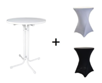 TENTino Elegantní koktejlový skládací bistro stůl 80 cm, bílý, EBSTL80 Barva ubrusu: BÍLÁ / WHITE