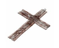 WAGA - Skleněný kříž na stěnu hnědý vrstvený malý