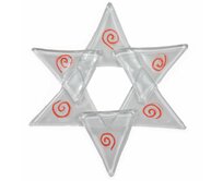 WAGA - Vánoční skleněná ozdoba hvězda bílá 02 - červené spirálky