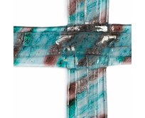 WAGA - Skleněný kříž na stěnu tyrkysovohnědý vrstvený