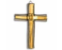 WAGA - Skleněný kříž na stěnu zlatý vrstvený malý