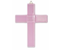 WAGA - Skleněný kříž na křtiny pastelový růžový