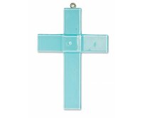 WAGA - Skleněný kříž na křtiny pastelový modrý