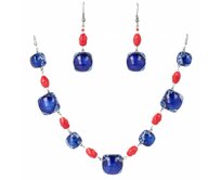 WAGA - Souprava skleněných šperků tmavě modrá s náhrdelníkem 02