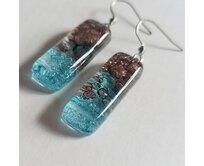 Skleněné náušnice WAGA tyrkysovo-hnědá, 1 x 3 cm
