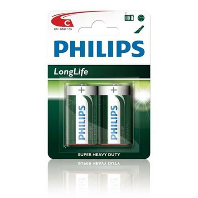 Philips baterie C LongLife zinkochloridová - 2ks, blister