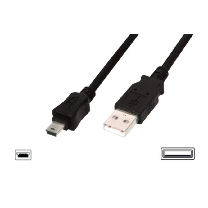 Digitus USB kabel USB A samec na B-mini 5pin samec, 2x stíněný, Měď, 1m, černý