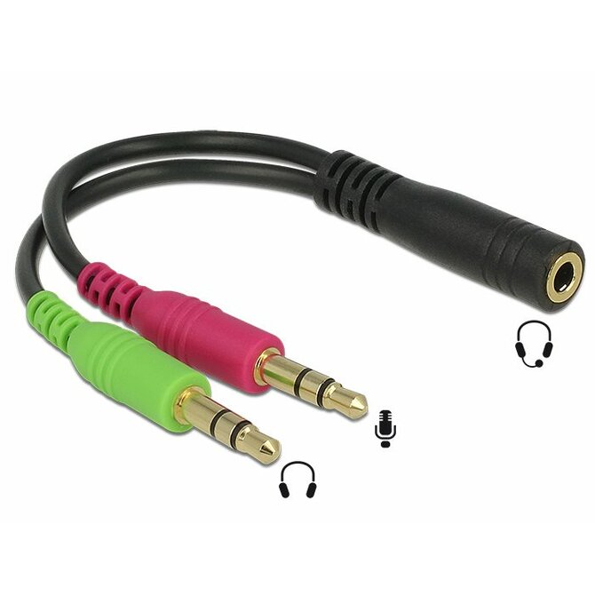 Delock adaptér stereo jack 3,5 mm 4 pin samice > 2 x stereo jack 3,5 mm 3 pin