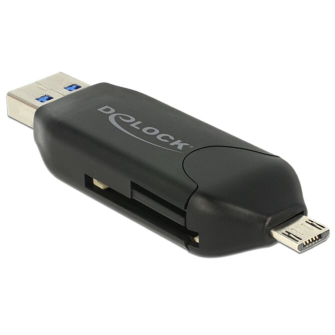 Delock Micro USB OTG čtečka karet + USB 3.0 A male 