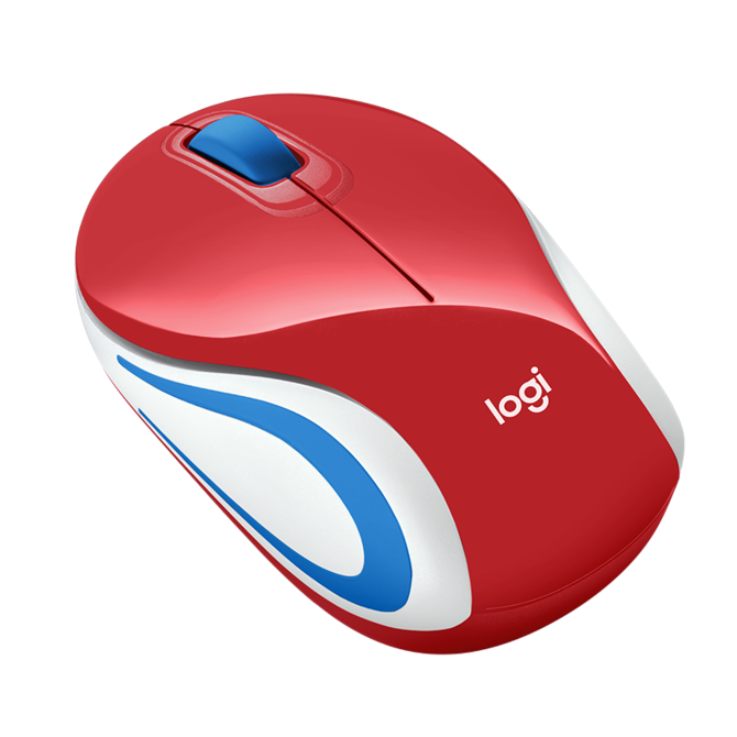 Logitech myš Wireless Mini Mouse M187, optická, 2 tlačítka, červená,1000dpi