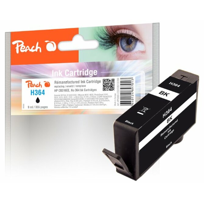 PEACH kompatibilní cartridge HP No.364, new chip, black, 9 ml