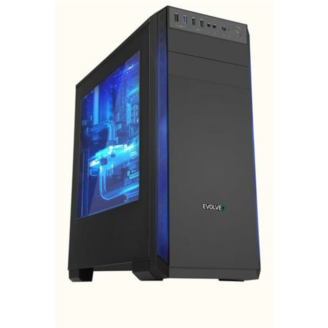 EVOLVEO T3, case ATX, 2x USB2.0 / 1x USB3.0 , 3x 120mm (modrý), černý s modrým podsvícením