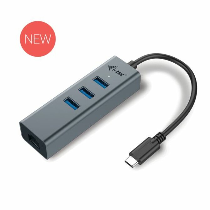 i-Tec USB-C 3.1 HUB 3port Metal + Gigabit Ethernet adaptér, 1x USB na RJ-45 