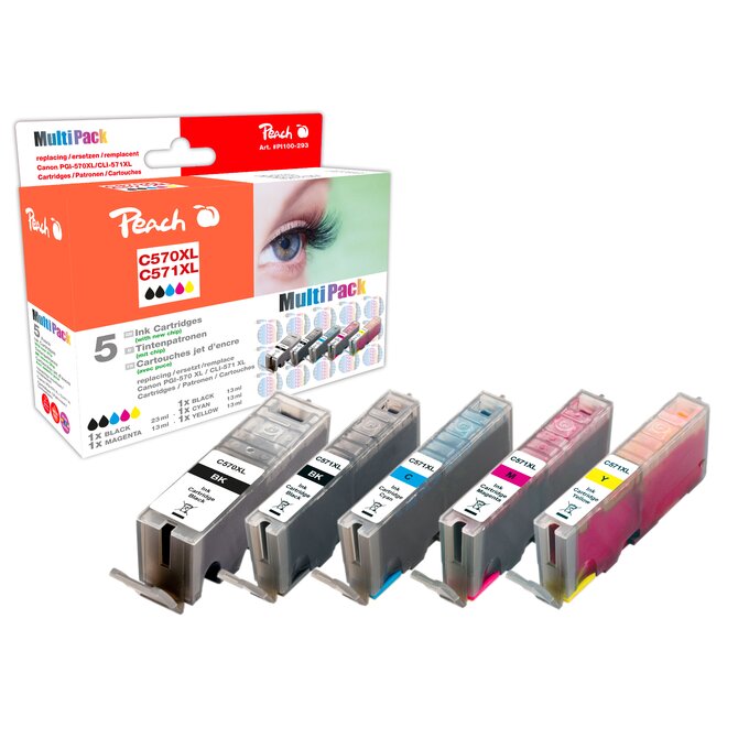 PEACH kompatibilní cartridge Canon PGI-570XL/CLI-571XL Com pack, 4x13 ml,1xBlack,1xCyan,1xMagenta,1xYellow, 1x23ml blac