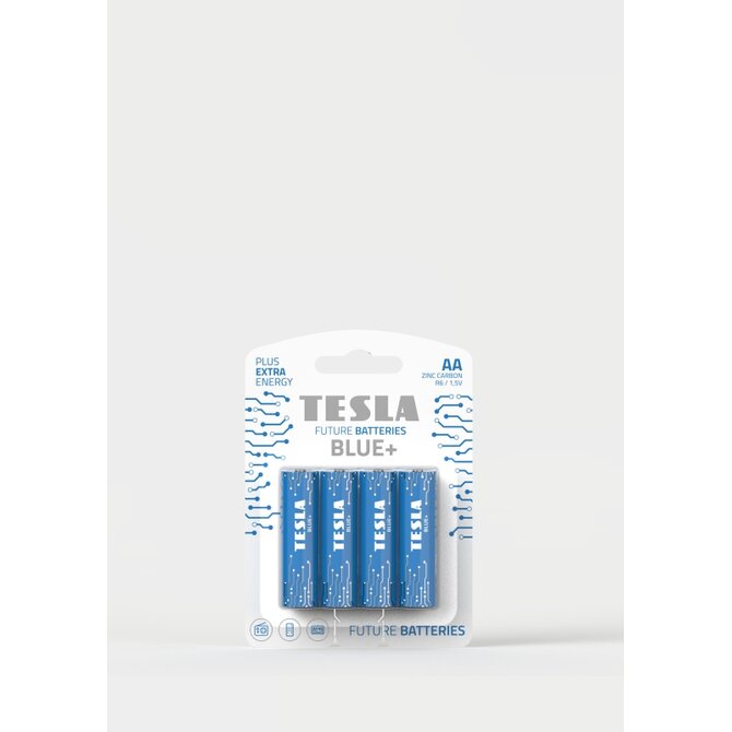 Tesla AA BLUE+ zinkouhlíková, 4 ks, ND, (R06, tužková, blister)
