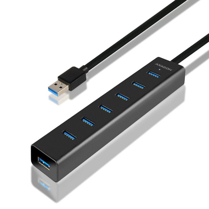 AXAGON HUE-SA7BP, 7x USB3.0 ALU CHARGING hub vč. AC adapteru