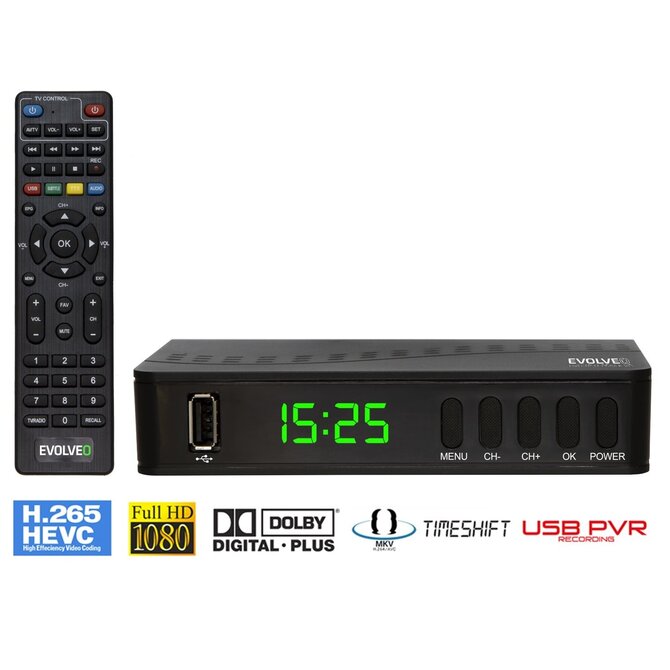 EVOLVEO Alpha T2, HD DVB-T2 H.265/HEVC multimediální rekordér, HDMI, SCART, USB