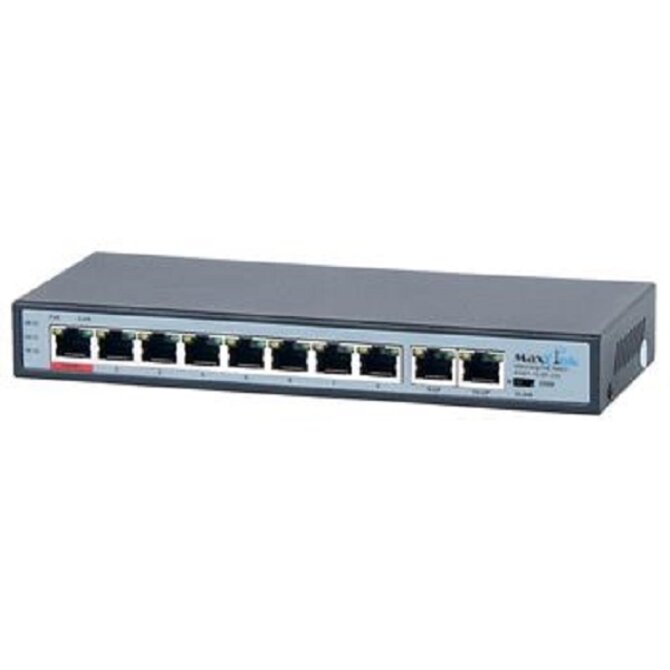 MaxLink PoE switch PSBT-10-8P-250, 10x LAN/8x PoE 250m, 802.3af/at/bt