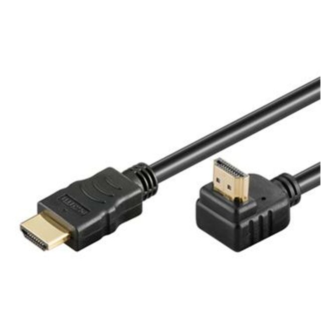 PremiumCord HDMI High Speed+Ethernet kabel, zlacený zahnutý konektor 90° 2m