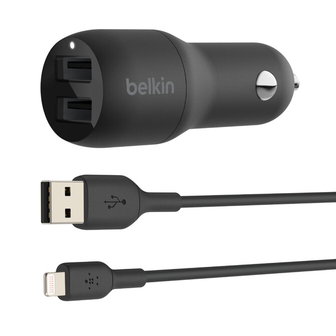 Belkin BOOST CHARGE™ 24W Duální USB-A nabíječka do auta + 1m lightning kabel, černá