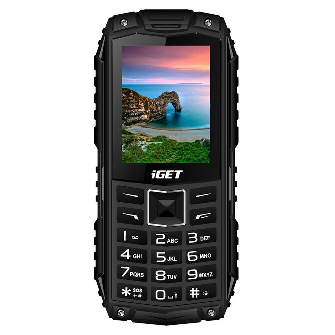 iGET Defender D10 Black - Odolný telefon/2,4"/320x240/Dual SIM/foto 0,3 MPx/32Mb+3Mb/baterie 2500mAh/svítilna/IP68