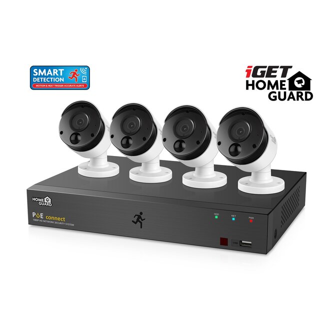 iGET HOMEGUARD HGNVK85304 - systém s PoE napájením, 8-kanálové NVR + 4x HGNVK930CAM FullHD kamera