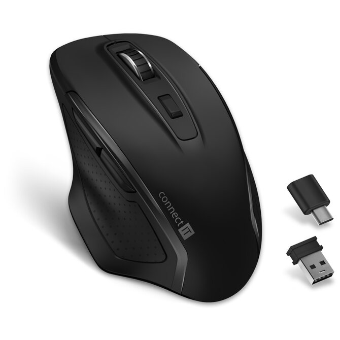 CONNECT IT Dual SmartSwitch bezdrátová myš, USB-A + C, ČERNÁ (+1x AA baterie zdarma)