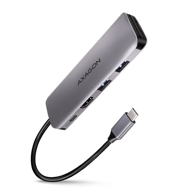 AXAGON HMC-5 SUPERSPEED USB-C combo 5in1 hub, stříbrná