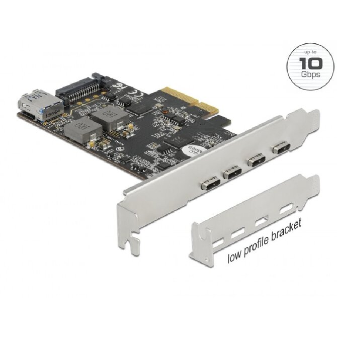 Delock PCI Express x4 Karta na 4 x USB Type-C™ + 1 x USB Typ-A - SuperSpeed USB 10 Gbps - Low Profile