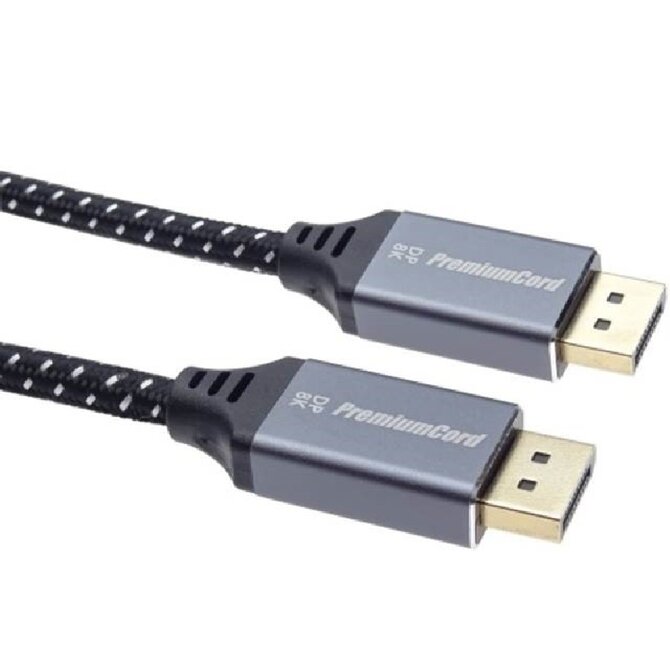 PremiumCord DisplayPort 1.4 přípojný kabel, kovové a zlacené konektory, 1,5m