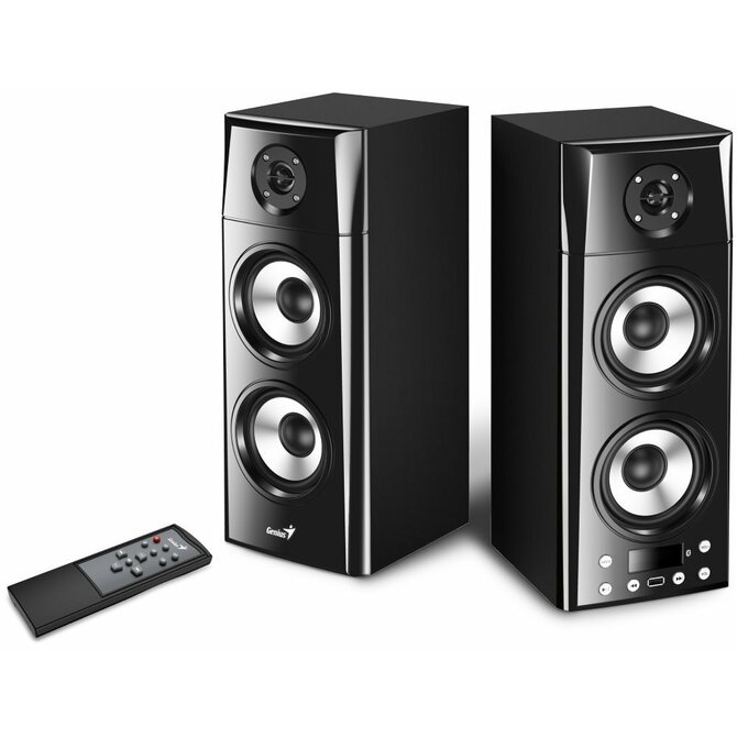 Genius SP-HF2800 BT, Reproduktory, 2.0, 60W, Bluetooth, TWS technologie, dřevěné, USB, dálkové ovládání, černé