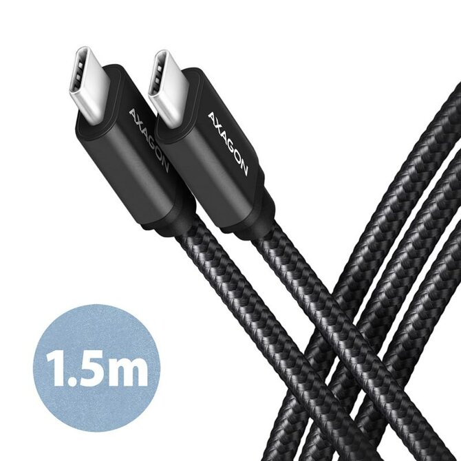 AXAGON BUCM3-CM15AB, SPEED kabel USB-C <-> USB-C, 1.5m, USB 3.2 Gen 1, PD 60W 3A, ALU, oplet, černý