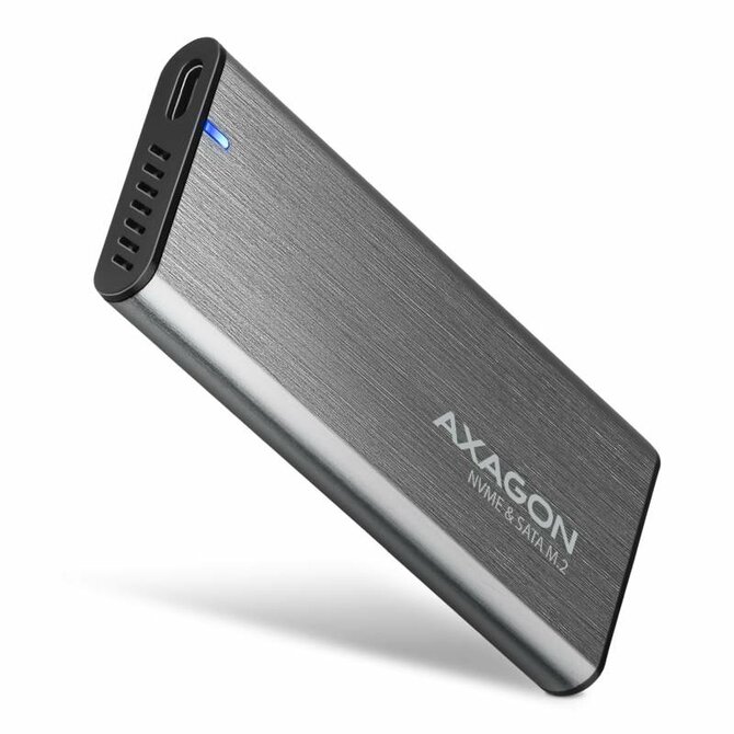 AXAGON EEM2-SG2, USB-C 3.2 Gen 2 - M.2 NVMe & SATA SSD kovový RAW box, bezšroubkový, stříbrný