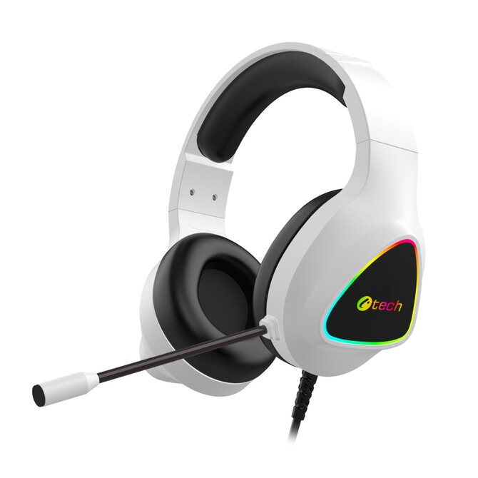 C-TECH herní sluchátka s mikrofonem Midas (GHS-17W), casual gaming, RGB podsvícení,3,5mm jack+USB(pods.) bílá