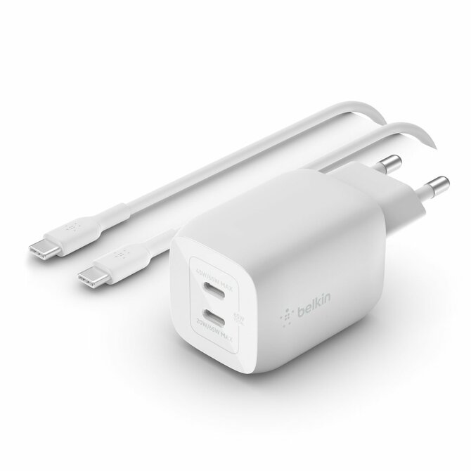 Belkin Duální 65W USB-C Power Delivery GaN PPS nástěnná nabíječka + 2m USB-C na USB-C kabel, bílá