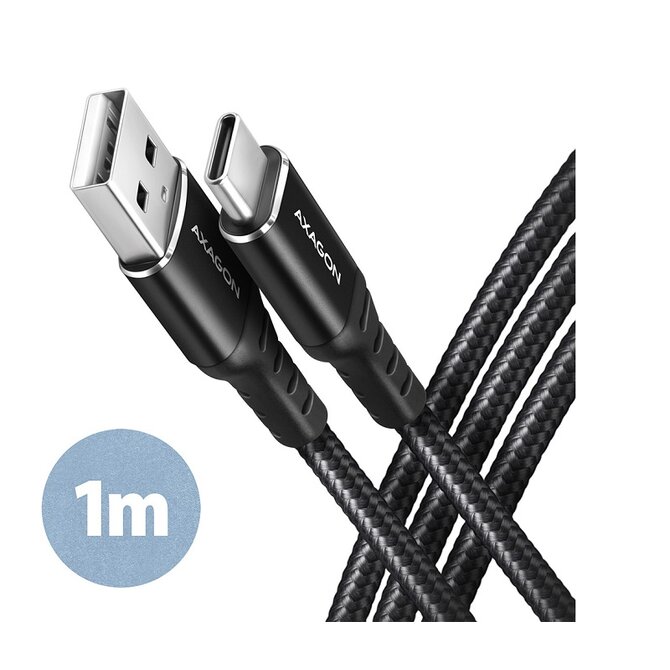 AXAGON BUCM-AM10AB, HQ kabel USB-C <-> USB-A, 1m, USB 2.0, 3A, ALU, oplet, černý