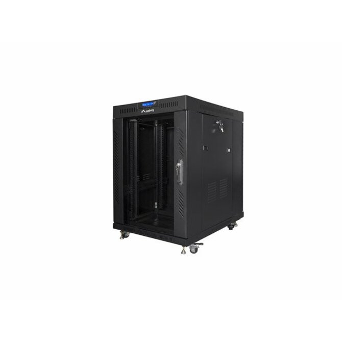 LANBERG Volně stojící skříň 19" 15U/600x800 (v rozloženém stavu) skleněné dveře LCD černá (RAL9004)  