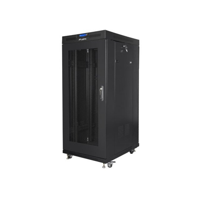 LANBERG Volně stojící skříň 19" 22U/800x800 LCD síťované dveře černá (RAL9004)   (v rozloženém stavu)