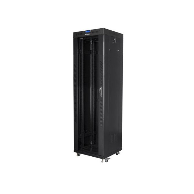 LANBERG Volně stojící skříň 19" 42U/600x600 (v rozloženém stavu) skleněné dveře LCD černá (RAL9004)  