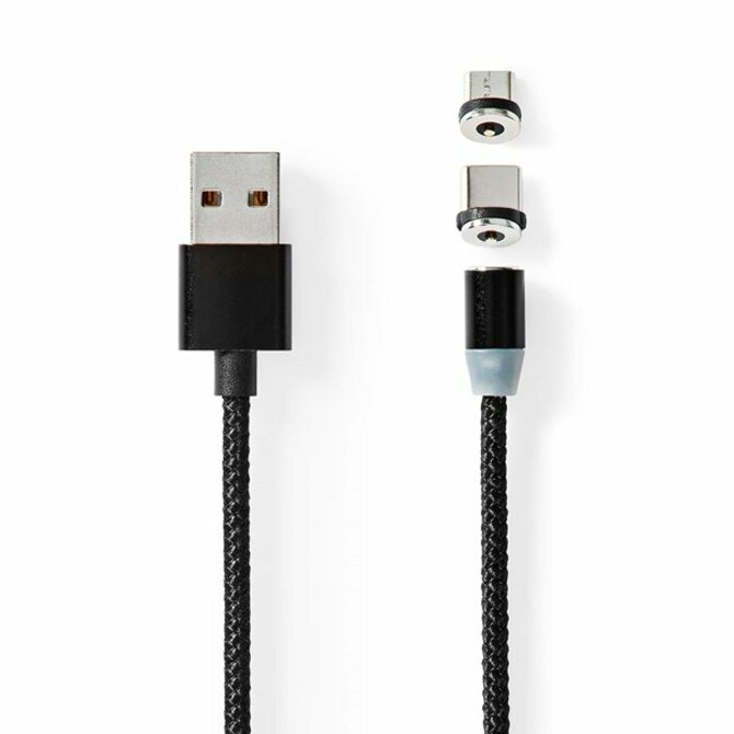 Nedis CCGB60630BK20 - USB 2.0 kabel | USB Micro-B Zástrčka / USB-C™ Zástrčka | 10 W | 2.00 m | Kulatý | Černá 