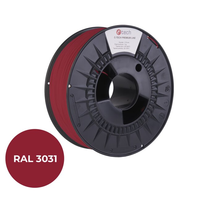 C-TECH tisková struna PREMIUM LINE ( filament ) , ABS, orientální červená, RAL3031, 1,75mm, 1kg