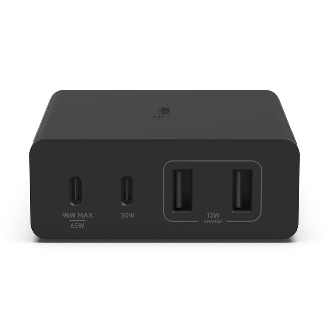 Belkin 108W 4-portová USB-C Power Delivery GaN nástěnná nabíječka (USB-C 96W + USB-A 12W), černá