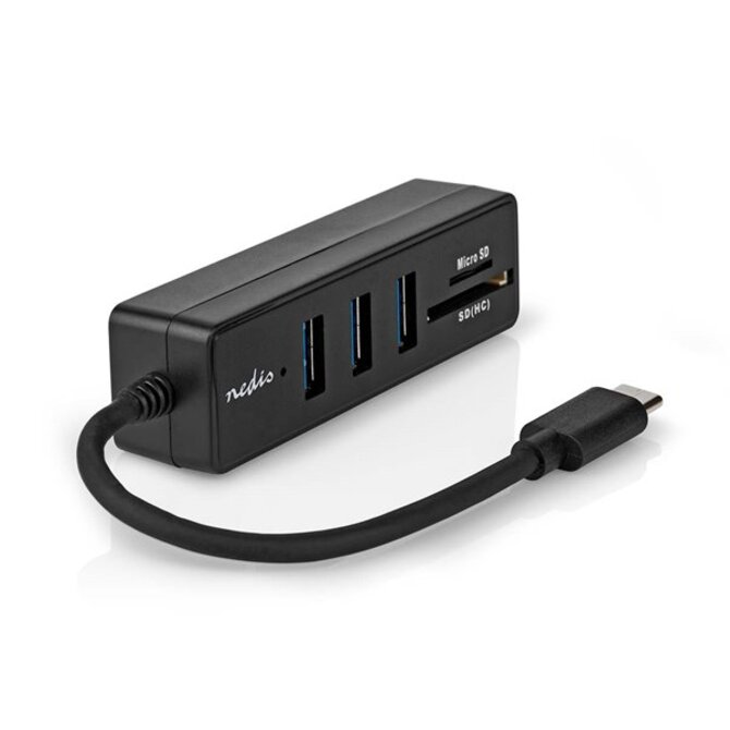 Nedis CCGB61250BK01 - USB hub| USB-A Zástrčka | 3x USB A Zásuvka | 5 Portů  | USB 3.2 Gen 1 | Napájení z USB | 5 Gbps | 