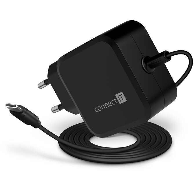 CONNECT IT C-Power Mini univerzální notebookový adaptér USB-C, PD 67 W, ČERNÝ