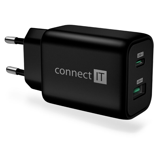 CONNECT IT Wanderer2 GaN nabíjecí adaptér 1×USB-C + 1xUSB-A, 33W PD, ČERNÝ