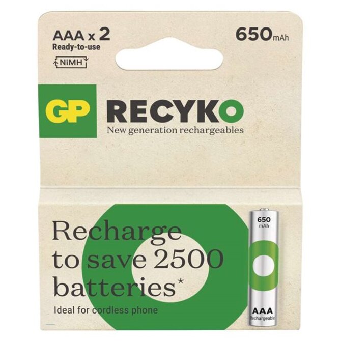 GP AAA ReCyko 650 mAh, nabíjecí, (HR03)  2 ks PP