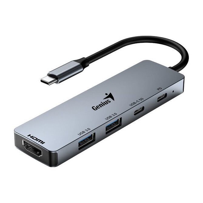 Genius UH-500 Dokovací stanice, USB-C, 1× HDMI, 2× USB 3.0, 2× USB-C, Power Delivery 100W, 15cm, šedá